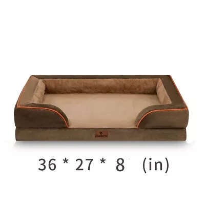 Coffee Orthopedic Foam L Dog Bed 3+1/2Side Memory Foam Bolster Pet Sofa W/ Cover • $36.99