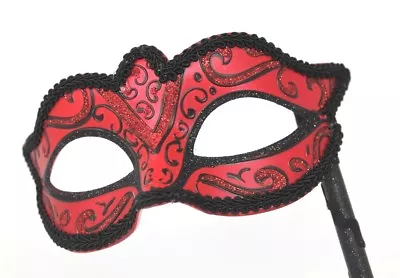 £13.99 • Buy Stunning Black & Red Venetian Masquerade Party Ball Carnival Mask On A Stick