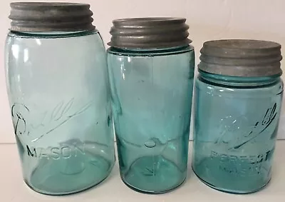 Vintage Ball Trio Of Fruit Jars Quart Mason V Odd Tall Pint V Pint Perfect 7X3 • $24.79