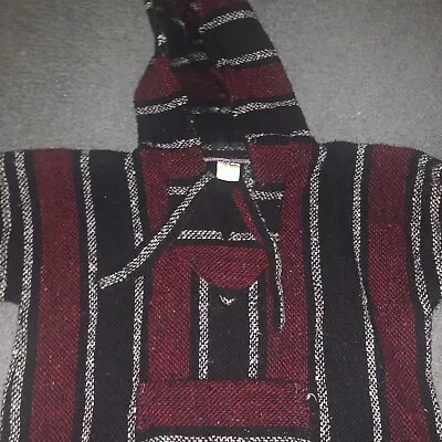 Baja Mexican Hoodie/drug Rug Red Black And White Womens Small 90s • $8