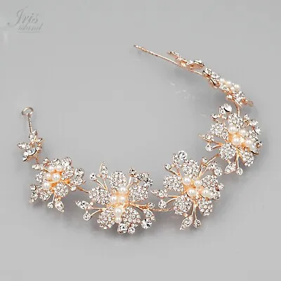 $17.99 • Buy Floral Bridal Wedding Headband Headpieces Tiara Rose Gold Pearl Crystal 05694
