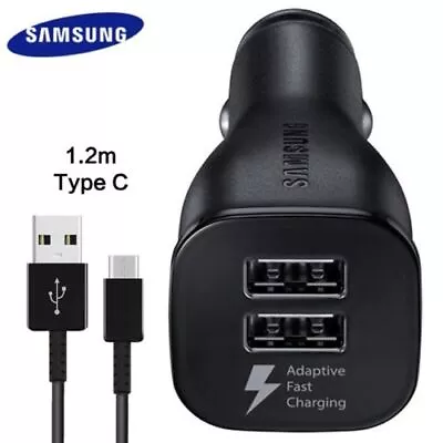 SAMSUNG Fast Car Charger DUAL PORT  + Type-C Cable For Galaxy S9 S9+ • £3.75