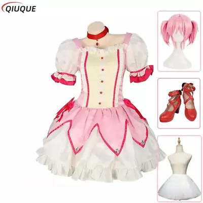 Puella Magi Madoka Magica Cosplay Costume Wig Petticoat Shoes Kaname Madoka Pink • $73.25