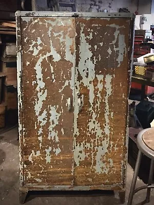 Vintage 2 Door Metal Storage Cabinet Distressed Locker Art Deco Industrial  • $2350