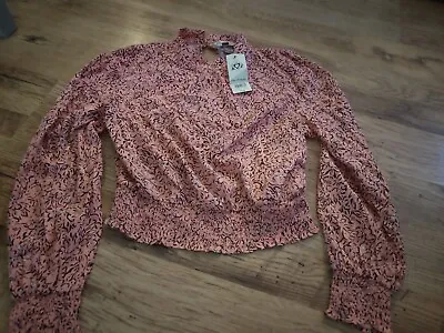 BNWT Miss Selfridge Pink Marble High Neck Blouse Size 10 • £5.99