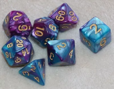 $10.97 • Buy Dice 7 Piece Set Blue & Purple Polyhedral D & D Pathfinder Dungeons & Dragons