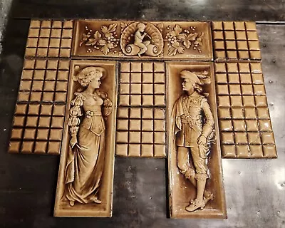 Antique American Encaustic Tile Victorian Fireplace Surround Glazed Set Of 11  • $1300