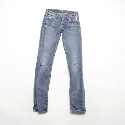 7 For All Mankind Women Size 24 Blue Kimmie Straight Leg Distressed Stretch Jean • $14.57