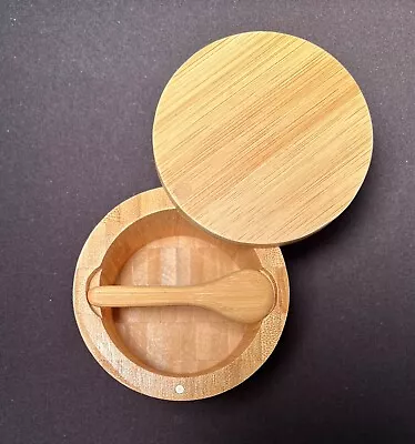 Bamboo Wood Salt Spice Box With Magnetic Swivel Lid And Spoon VGUC Ships FREE  • $14.99