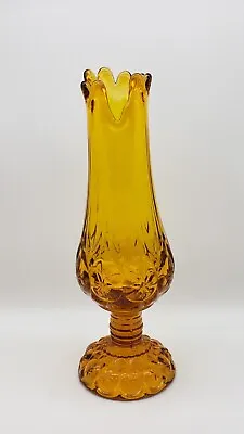 Kanawha 8 Finger Moon & Stars Amber 11  Pedestal Swung Glass Vase Glows Under UV • $29.99