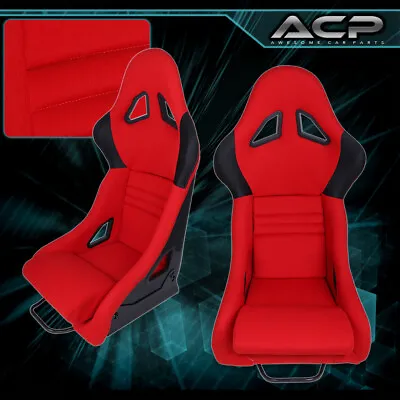 Red / Black Fiberglass Lightweight Cloth Full Bucket Seats Chairs Universal Pair • $285.99