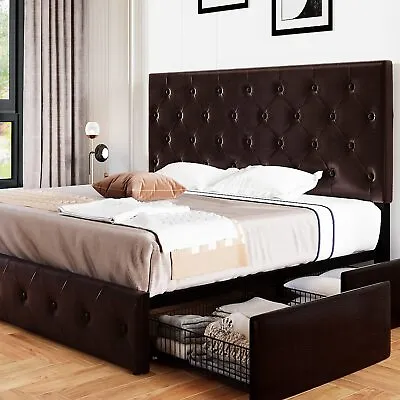 $289.98 • Buy Platform Bed Frame With 4 Storage Drawers And Adjustable Height Headboard