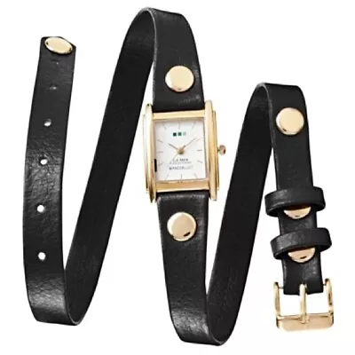 NWOT Wanderlust La Mer Collections Gold Accent Black Wrap Leather Watch Bracelet • $40