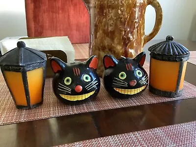 Vintage 80's Halloween Candles Cat Heads Lanterns Lot Of 4 • $15