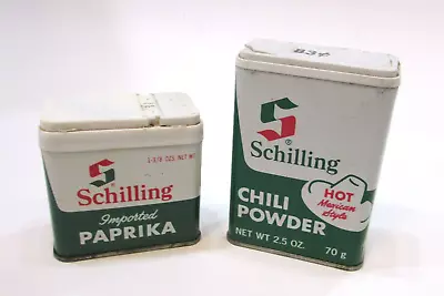 2 Vintage McCormick Schilling Spice Tins 1970's Paprika And 1970's Chili Powder • $15