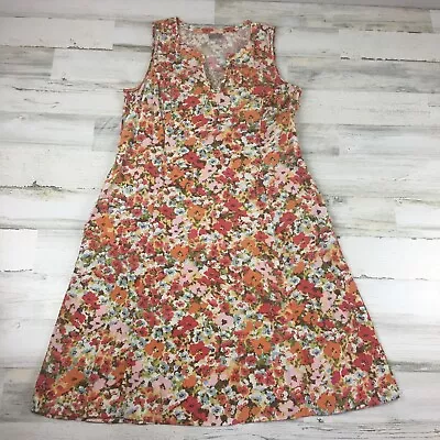 J Jill Womens Dress 16 Sleeveless Midi Orange Pink Floral Lightweight Casual • $21.99