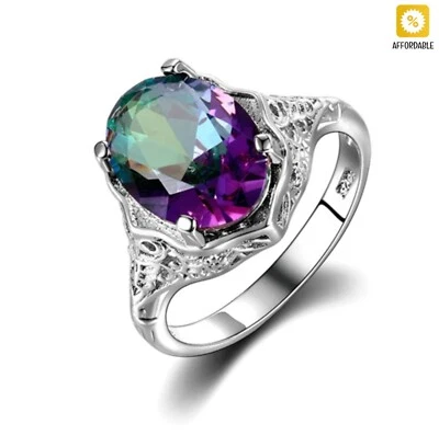 Rainbow Fire Ring Women Genuine Mystic Topaz Solid 925 Sterling Silver Jewelry  • $12.36