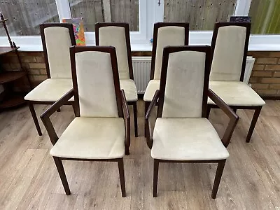 DINING CHAIRS 6 Vintage Morris Of Glasgow Mahogany Padded Fabric Back And Seats • £150