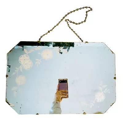 Vintage Art Deco Floral Beveled Hanging Frameless Mirror Rectangular Octagon Sha • $115.99