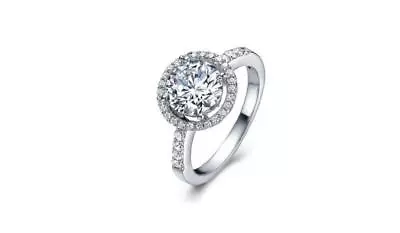 Pave 2 Cts Cubic Zirconia Silver SP Halo Adjustable Ring RS20 • $9.99