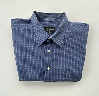 MENS BIG & TALL Eddie Bauer Shirt 3 XLT BLUE Plaid Short Sleeve  Button Up • $17.28