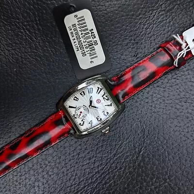 $425 Michele MINI URBAN Womens Watch MW02A00 Silver Sapphire Red Leopard Band • $214