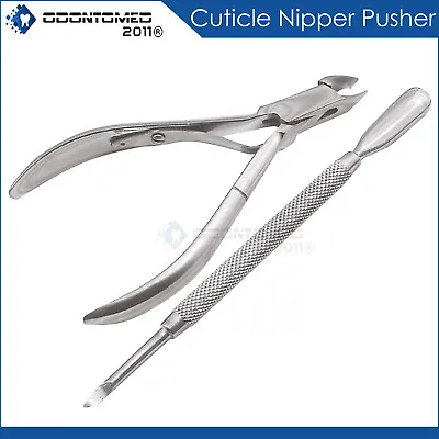Stainless Cuticle Nail Spoon Pusher Remover Cutter Nipper Clipper Cut Set 2 Pcs • $7.55