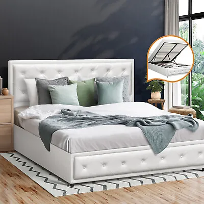 $349.90 • Buy Oikiture Bed Frame Queen Double King Single Size Gas Lift Base W/ Storage White