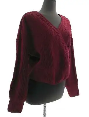 Derek Heart Womens Cropped Sweater V Neck Long Sleeve Pullover Dark Red Top • $16.79