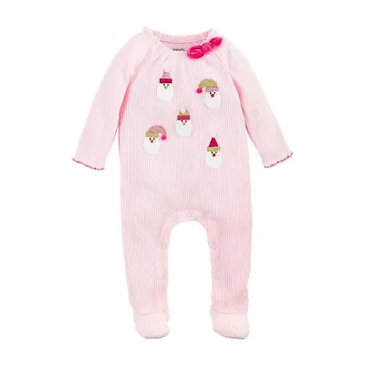 Mud Pie Baby Girl Christmas Pink Pom Pom One Piece Outfit Size 6-9 Month NEW • $24.95