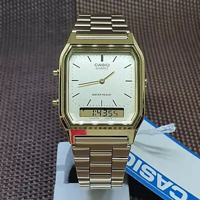 Casio AQ-230GA-9D Vintage Yellow Gold Dial Stainless Steel Analog Digital Watch • $70.10