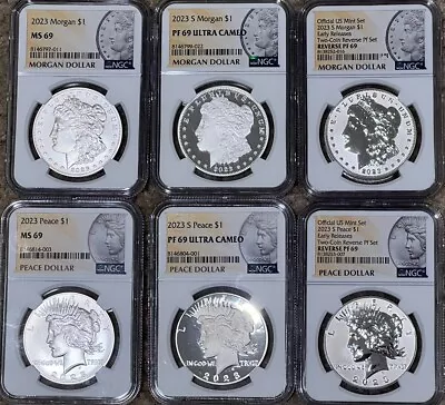 2023 Morgan Silver Dollars & Peace NGC MS69/PF 6 Complete Set  With COAs • $385