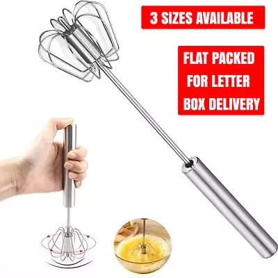 Semi-Auto Eggs Whisk Stainless Steel Egg Beater Rotary Whisk Blender Hand Push • £4.49