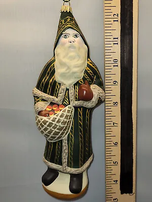 Santa Ornament Green Father Christmas Vaillancourt Folk Art Glass Rare 307 • $71.96