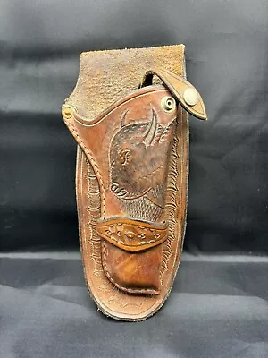 Vintage Leather Brown Holster With Buffalo Tooled Design • $40