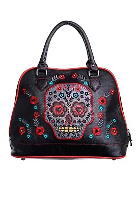 £33.99 • Buy Women's Gothic Rockabilly Punk Emo Purple Sugar Skull Handbag Bag BANNED Apparel