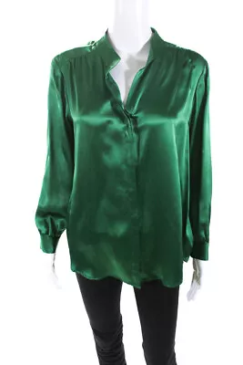 L'Agence Womens Green Satin Silk Long Sleeve Button Down Blouse Top Size L • $53