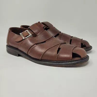 Kenneth Cole Sandals Mens 13 Brown Leather Gladiator Fisherman Reelism Caged • $65