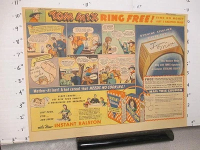 $28 • Buy Newspaper Ad 1942 RALSTON Cereal Box Tom Mix Cowboy Premium Ring SIGNATURE WWII