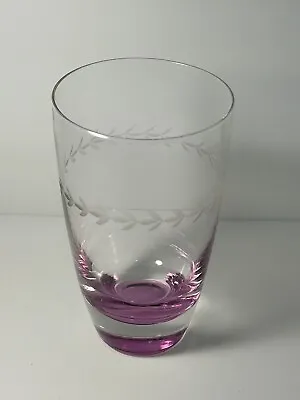 Vintage Clear And Pink Etched Tea Water Lemonade Drinking Glass Bubbles Heavy • $17.68