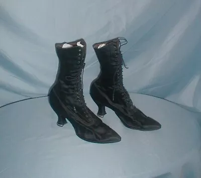 $145 • Buy Antique Shoes Victorian 1890's Sexy Black Satin High Top Shoes