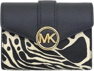 Michael Kors Carmen Medium Printed Calf Hair/Leather Wallet Black/Camel NWT • $79