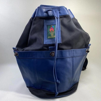 Coach Atlanta Olympic Games 1996 Leather And Nylon Backpack Navy/Black EUC VTG • £157.69