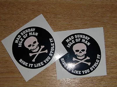 £2.99 • Buy Isle Of Man TT Races - MAD SUNDAY Stickers - 2x 50mm Decals