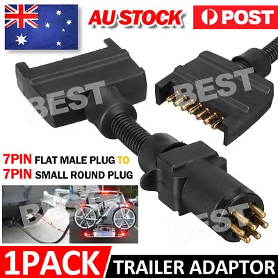 7 Pin Flat Male To 7 Pin Small Round Trailer Plug Adaptor Caravan Connector • $15.85