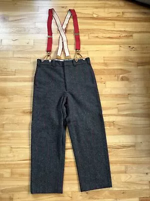 LL Bean USA Malone Wool Plaid Logger Hunting Trousers Pants Men’s 36 Suspenders • $174.99