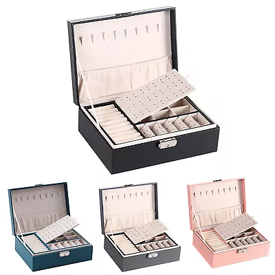 PU Leather Jewelry Box 2 Layer Jewelry Organizer Box Lockable For Women Girls • $23.19