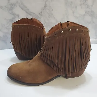 Minnetonka Brown Suede Ankle Boots Womens 6.5 Fringed Tassel Studded Western  • $23.99