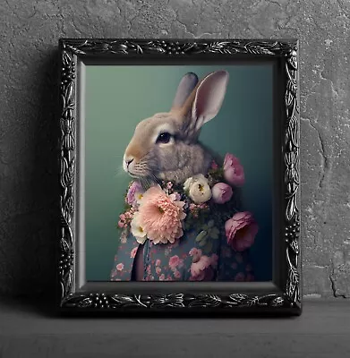 Floral Rabbit Art Print Wall Hanging Animal Poster Picture Photo Bunny Animal • $7.99