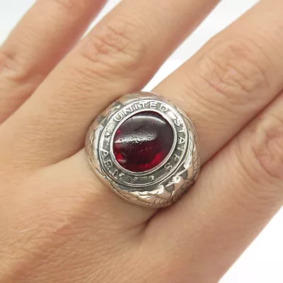 VARGAS 925 Sterling Silver Antique WWII Red Glass US Army Eagle Ring Size 11 • $124.95